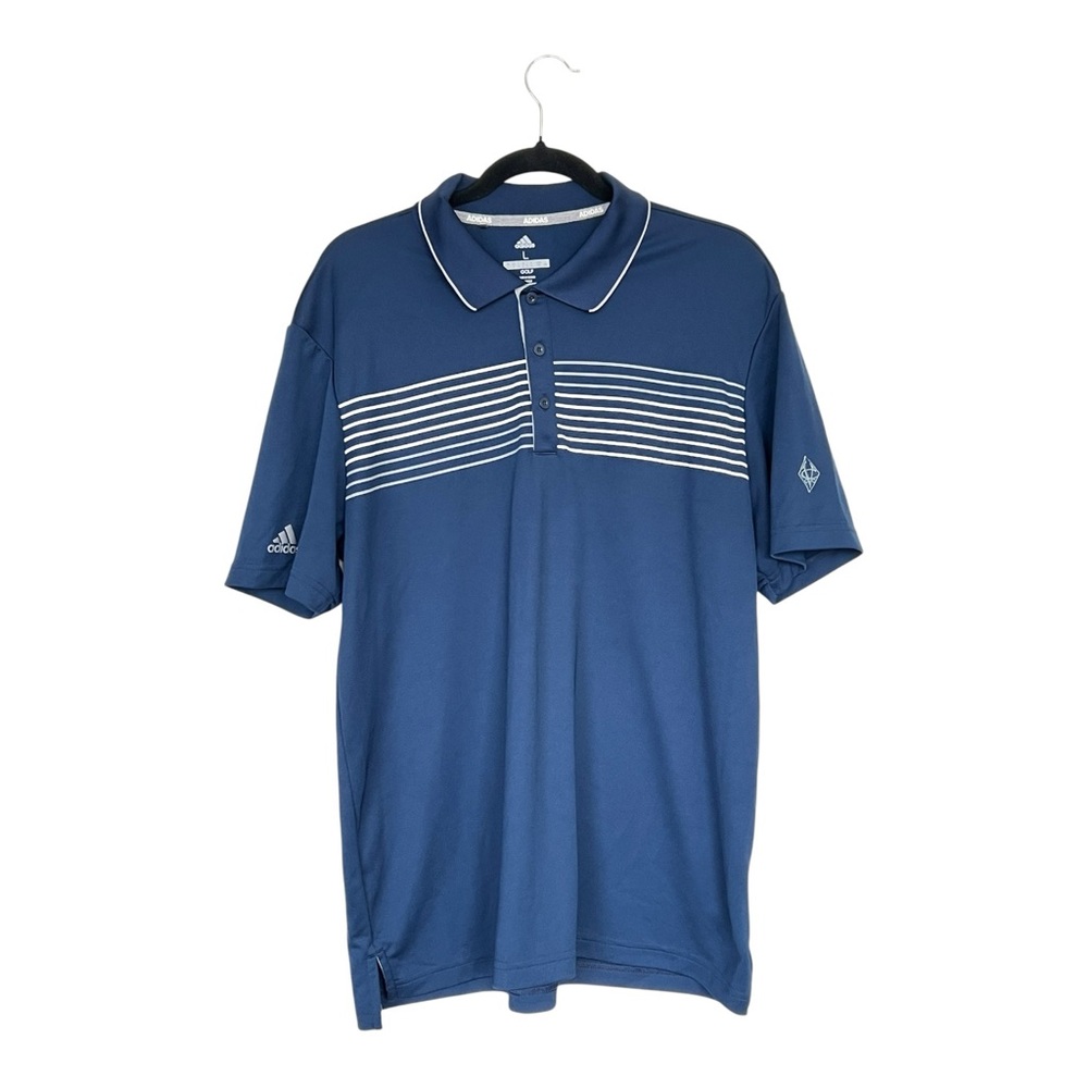 Adidas Golf Men’s Performance Polo Shirt Navy Blue White Striped Large